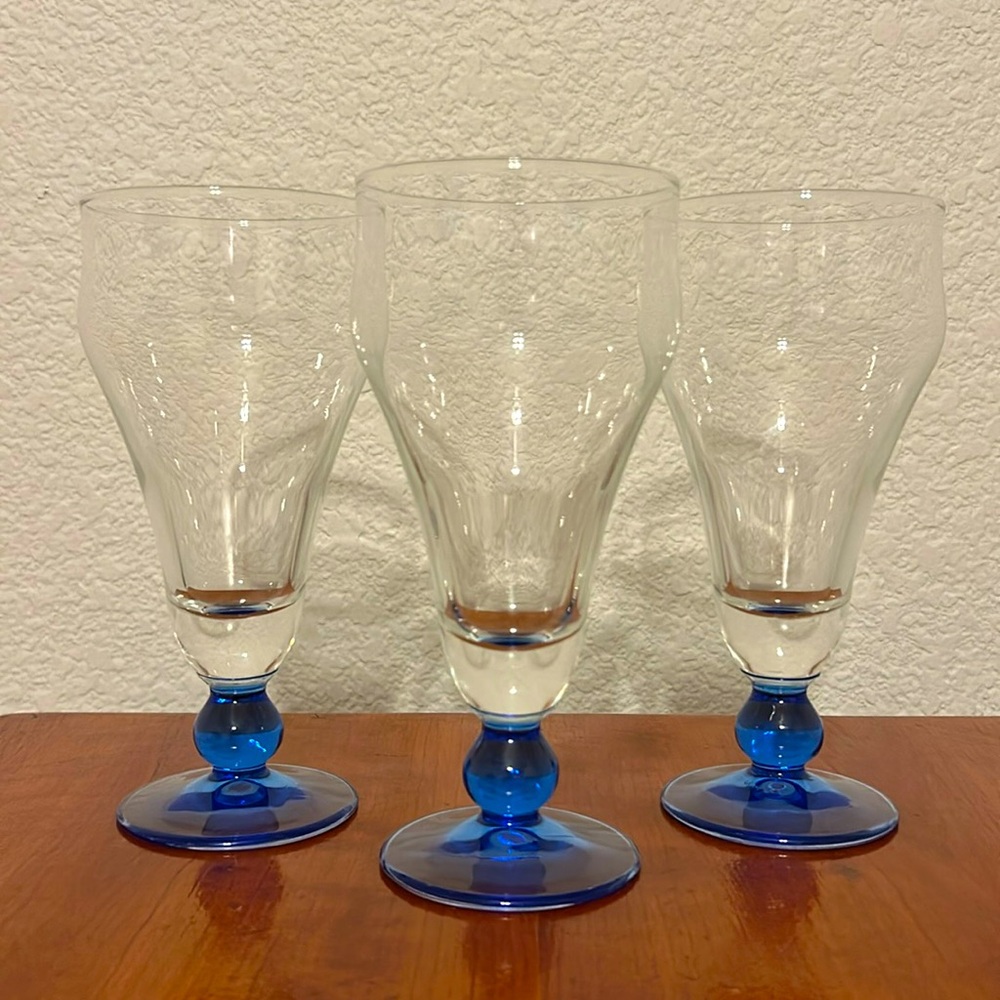 Bormioli Rocco Minorca Ice Tea Soda Ice Cream Goblet Blue Stemmed Glass 3 Italy